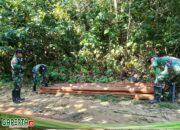 42 Batang Kayu Hasil Penebangan Liar di Kawasan Hutan Dusun Sei-Tengah Berhasil Diamankan Satgas Pamtas RI- Malaysia Yonkav 12/BC Pos Sei-Tengah.