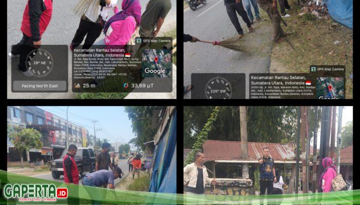 Lurah Bakaran Batu Rantau Selatan Laksanakan Jumat Bersih Sepanjang Jalan Sisingamangaraja 