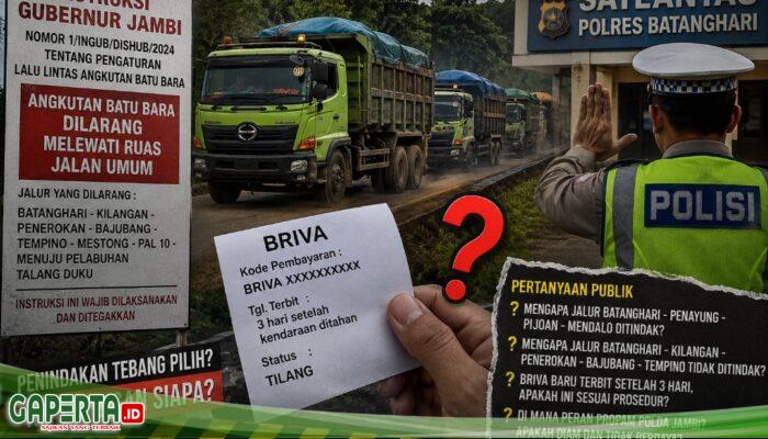 BRIVA Terbit Setelah 3 Hari, Publik Pertanyakan Pengawasan Propam Polda Jambi dan Konsistensi Penindakan Angkutan Batu Bara di Batanghari
