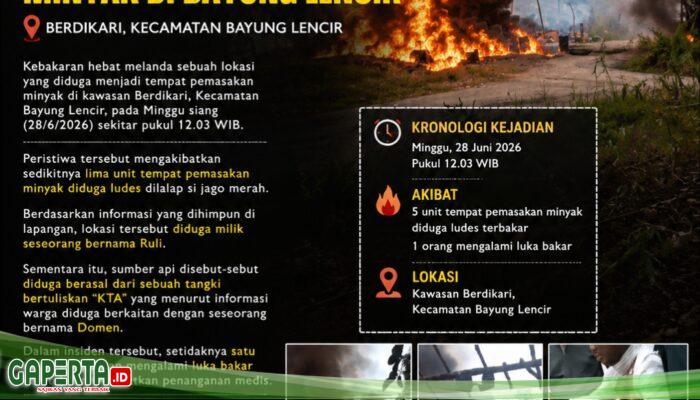 Kebakaran Hebat Diduga Hanguskan Lima Tempat Pemasakan Minyak di Bayung Lencir milik Ruli dan Ardani , Dua Orang Alami Luka Bakar Serius