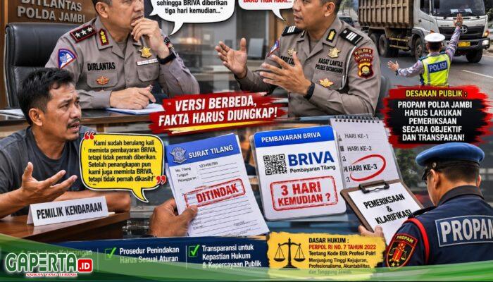 Dirlantas Polda Jambi Diduga Menerima Keterangan yang Berbeda dari Satlantas Polres Batanghari Soal BRIVA 3 Hari, Publik Desak Propam Polda Jambi Lakukan Pemeriksaan