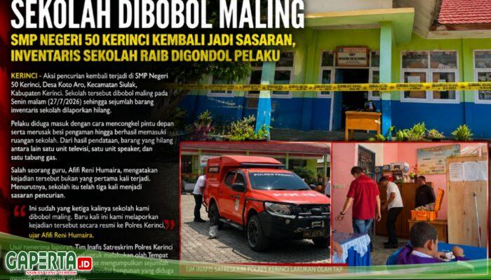 SMP Negeri 50 Kerinci Dibobol Maling, TV, Speaker dan Tabung Gas Raib Di Gondol Maling