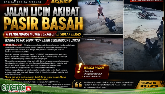 Material Pasir Basah dari Tambang Diduga Jadi Penyebab Jalan Licin, Enam Pengendara Motor Terjatuh di Siulak Deras