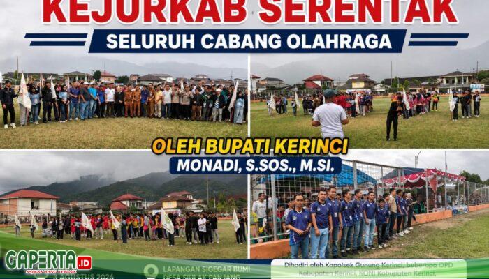Bupati Kerinci Monadi Resmi Buka Kejurkab Serentak Seluruh Cabang Olahraga di Lapangan Sigegar Bumi