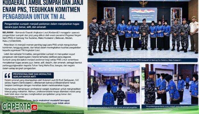 Kodaeral I Belawan Mengukuhkan Enam Pegawai Negri Sipil (PNS) Di Lingkungan TNI AL