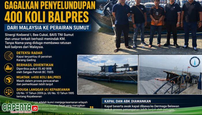 Kodaeral I dan Bea Cukai Perkuat Pengawasan Laut, Kapal Bermuatan 400 Koli Balpres Ditindak di Perairan Sumut