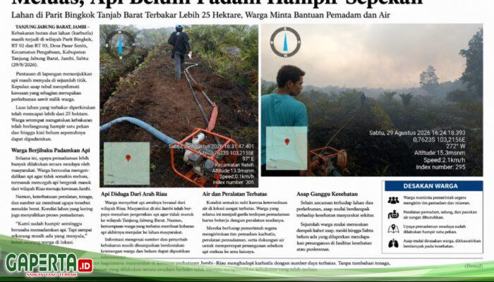 “Hampir Sepekan Melawan Api dengan Peralatan Terbatas, Karhutla Parit Bingkok Tembus 25 Hektare”.