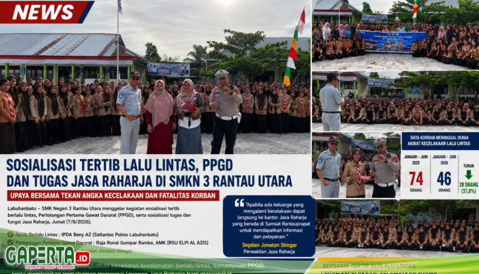 Tekan Fatalitas Kecelakaan, SMKN 3 Rantau Utara Gelar Sosialisasi Tertib Berlalu Lintas dan PPGD