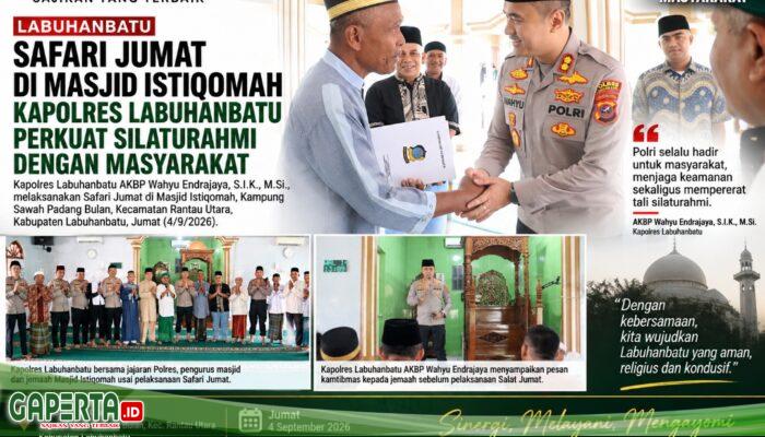 Kapolres Labuhanbatu Safari Jumat, Sapa Jemaah dan Serahkan Bantuan untuk Masjid Istiqomah