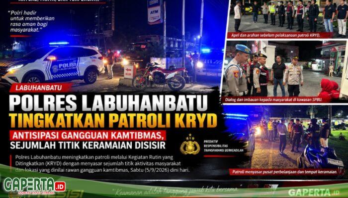 Jaga Kondusivitas Malam Hari, Polres Labuhanbatu Gelar Patroli KRYD