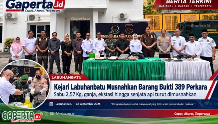 389 Perkara Inkracht, Kejari Labuhanbatu Musnahkan 2,57 Kg Sabu hingga Senjata Api
