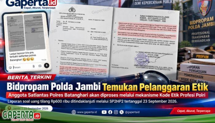 Soal Uang Tilang Rp600 Ribu, Bidpropam Polda Jambi Temukan Pelanggaran Kode Etik